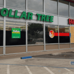 Exterior view of Family Dollar and Dollar Tree storefront in Hanford California