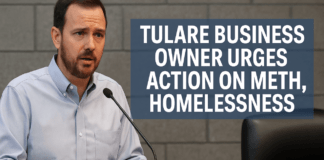 Tulare business owner addresses city council about meth-related homelessness near Walnut and Blackstone