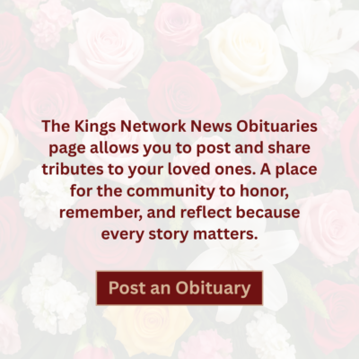 A respectful floral tribute background representing the Hanford community, created for the Kings Network News Obituaries page
